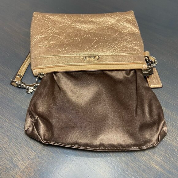 Coach Metallic Gold Leather Wristlet – Perforated Design – Silver Hardware - Picture 7 of 10